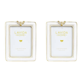 2PK LVD Resin Bee Photo/Picture Frame 5x7 16x1.5x21cm Crisp White/Gold