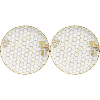 2PK LVD Resin Honeycomb Bee Round Trinket Dish Display Tray 14cm Gold/White