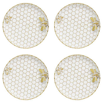 4PK LVD Resin Honeycomb Bee Round Trinket Dish Display Tray 14cm Gold/White