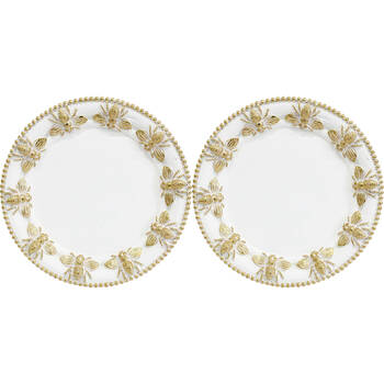 2PK LVD Resin Bumble Bee Border Round Trinket Dish Display Tray 14cm Gold/White