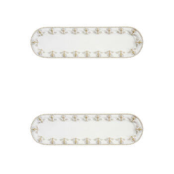 2PK LVD Resin Bumble Bee Border Trinket Tray Display Dish 24.5x7cm White/Gold