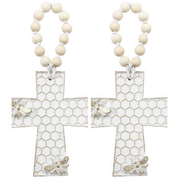 2PK LVD Resin Cross Bee Honeycomb Decoration 11.8x1.5x14.5cm Off-White