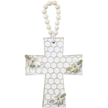 LVD Resin Cross Large Bee Honeycomb Decoration 18x1.5x22.5 Metallic