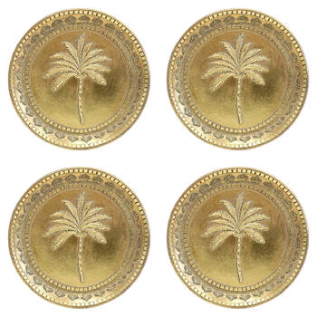 4PK LVD Resin Tropical Palm Tree Round Trinket Dish Display Tray 13.5cm Gold
