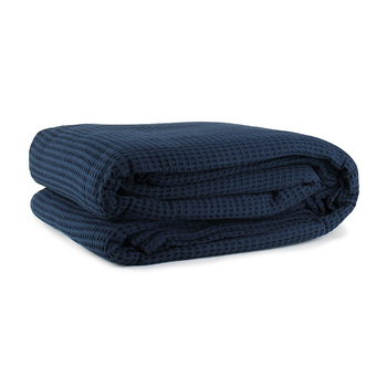 Jason Commercial Queen Bed Cotton Waffle Blanket 245x255cm Navy