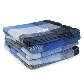 Onkaparinga Queen/King Bed Australian Wool Check Blanket - Blue