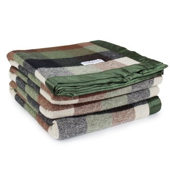 Onkaparinga Queen/King Bed Australian Wool Check Blanket - Olive