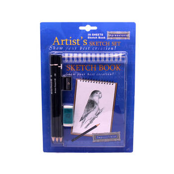 BMS Gifts Small Sketch Book 20 Sheet w/6 HB Pencils 2B-4B Sharpener Eraser