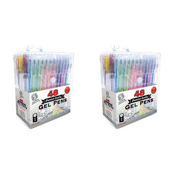 2x 48pc Scribbles Stationery Gel Pen Set Neon Glitter Metallic Pastel With Case