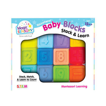 12pc Magic Sensory Montessori Learning Numbered Colourful Baby Blocks 12m+