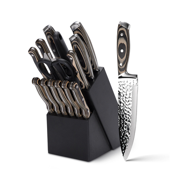 15pc Kitchen Knife Block Set Embossed Blade - Black