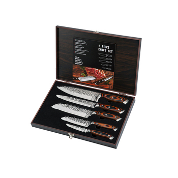 5pc Kitchen Knife Set in Storage Box Embossed Blade