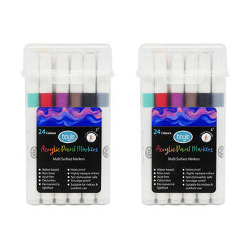 2x 24PK Boyle Acrylic Markers Colour Set w/Storage Case Non-Toxic/Water Based 3y+