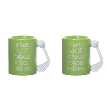 2PK Boxer Gifts Ceramic Golf Mug Takes A Lot Of Balls Green