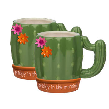 2PK Boxer Gifts Prickly In The Morning' Cactus Novelty Coffee Mug 18oz