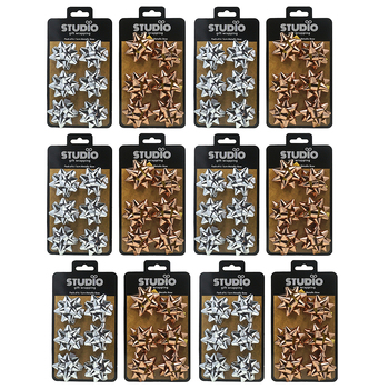 12x 6pc Studio Gift Wrapping 5cm Metallic Bow Assorted Colours