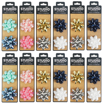 12x 2pc Studio Gift Wrapping 7cm Metallic Gift Bows Home Party Decor Asstd