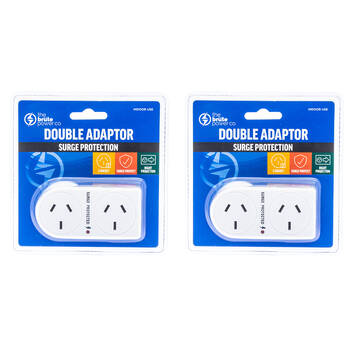 2PK The Brute Power Co Flat Right Surge Protection Double Adapter - White