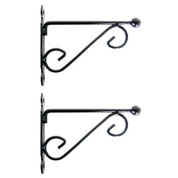 2PK Esschert Design Iron Hanging Basket Wall Hook Durable Cast Medium Black