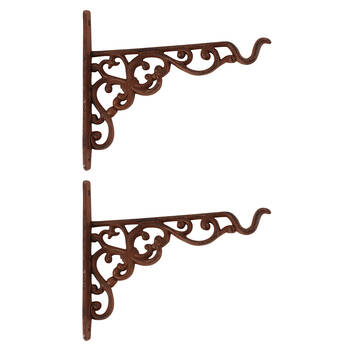 2PK Esschert Design Cast Iron Hanging Basket Hook Garden Outdoor Decor Small Brown