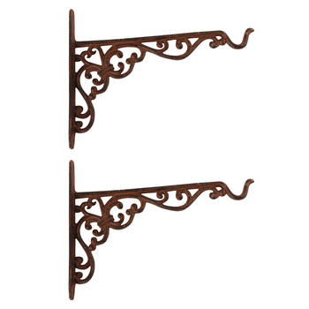 2PK Esschert Design Cast Iron Hanging Basket Hook Garden Outdoor Decor Medium Brown