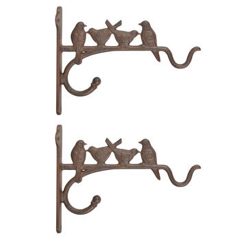 2PK Esschert Design Cast Iron Hanging Basket Hook Garden & Outdoor Decor Birds Brown
