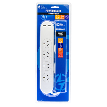 The Brute Power Co 4 Socket & 2 USB Ports Power Board - White