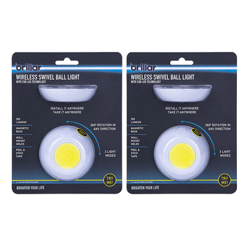 2PK Brillar Wireless 360 Degree Ball w/Cob LED Light - White