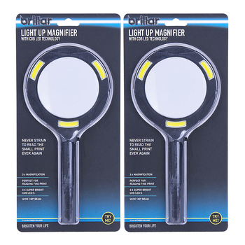 2PK Brillar COB LED Battery Operated Magnifying Glass Assorted