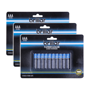 3x 10pc Brillar Multi-Pack AAA 1.5v Platinum Alkaline Batteries - Blue