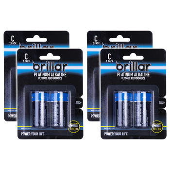 4x 2pc Brillar C LR14 1.5v Platinum Alkaline Batteries - Blue