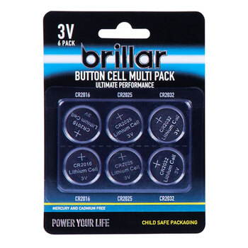 6PK Brillar 3V Button Cell Multi Pack Lithium Batteries
