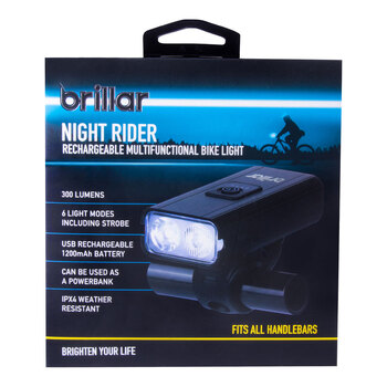 Brillar Night Rider - Rechargeable Multifunctional Bike Light 300lm
