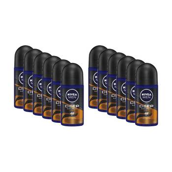 12PK Nivea Men's Antiperspirant Roll On Deodorant Deep Black Charcoal Espresso 50ml