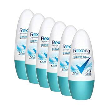 6PK Rexona Antiperspirant Roll On Deodorant Shower Clean 72Hr Freshness 45ml