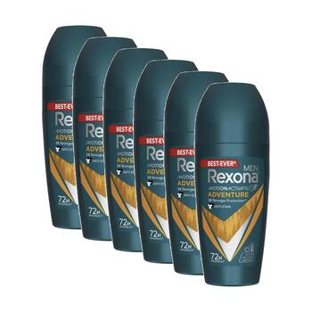6PK Rexona Men's Antiperspirant Roll On Deodorant Adventure 72Hr Freshness 45ml