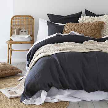 Bambury Queen Bed Linen Quilt Cover Set Charcoal Soft Woven Home