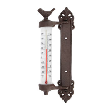 Esschert Design Cast Iron Wall Thermometer Bird Home Decor 27.3cm Rustic Brown
