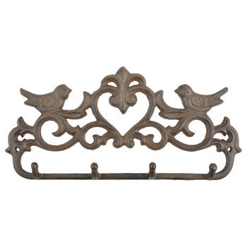 Esschert Design Cast Iron Bird & Heart Wall Hook Indoor/Outdoor Decor Brown