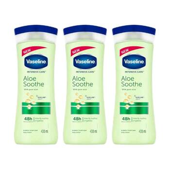 3PK Vaseline Moisturising Lotion Skin Care Aloe Vera 48Hr Moisturisation 400ml