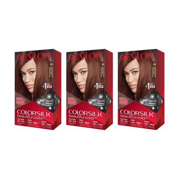 3PK Revlon Natural Long Lasting Colour Hair Dye 44 Medium Red Brown