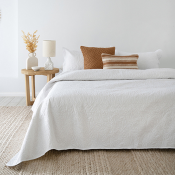 Bambury Single/Double Bed Botanica Coverlet Set White Embossed Home