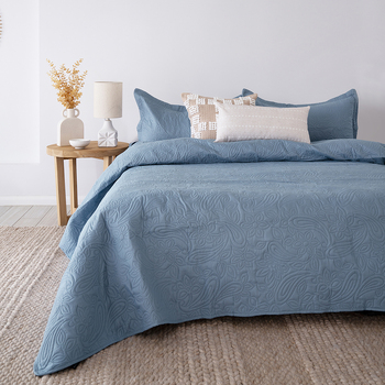 Bambury Queen/King Bed Paisley Coverlet Set Blue Soft Woven Home