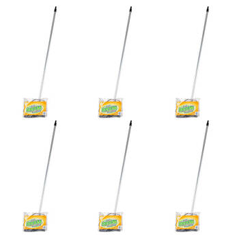 6PK Kemasi Large Handle Hard Black Bristle Cleaning Broom 135cm Assorted