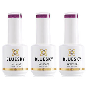 3PK Bluesky YYF07 Purple Glitter Gel Nail Polish Manicure/Pedicure Lacquer 15ml