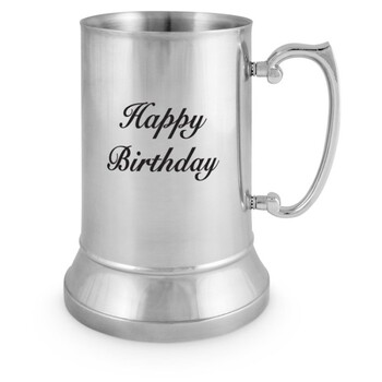Metal Beer Mug Happy Birthday Drinking Stainless Steel w/Handle 530ml