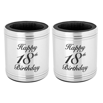 2PK Stubby Holder Happy 18th Birthday Stainless Steel