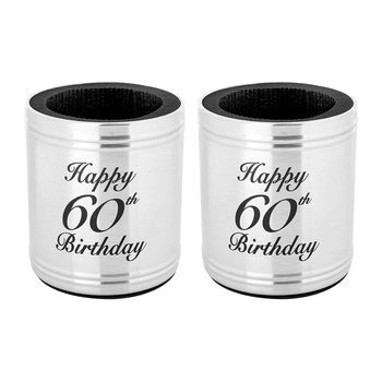 2PK Stubby Holder Happy 60th Birthday Stainless Steel