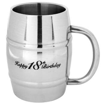 Tankard Beer Happy 18th Birthday 400ml Stainless Steel Drinking Cup
