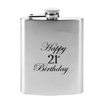 Hip Drinking Stainless Steel Flask Happy 21st Birthday Matte 210ml